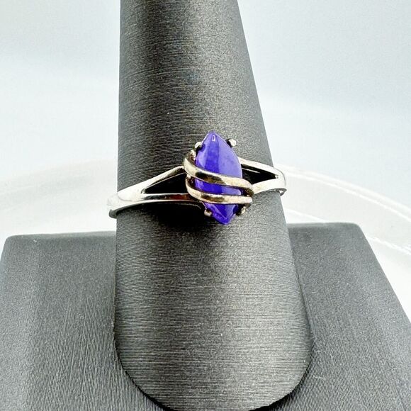 Vintage Avon Lavender Jade Silver-Plated Ring Retro Art Deco Minimalist - Picture 3 of 4